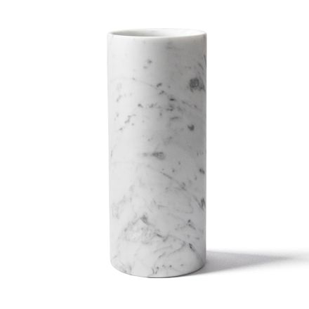 Válcová váza v italském designu Satin White Carrara Marble - Murillo Viadurini