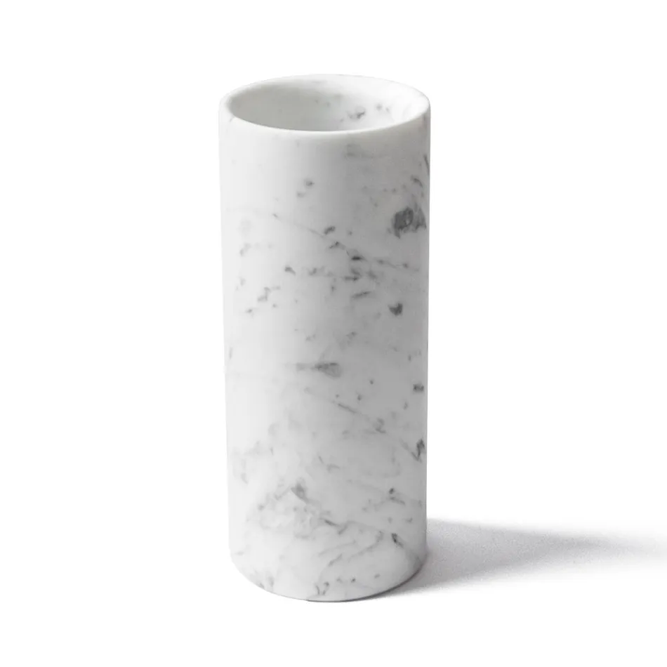 Válcová váza v italském designu Satin White Carrara Marble - Murillo Viadurini