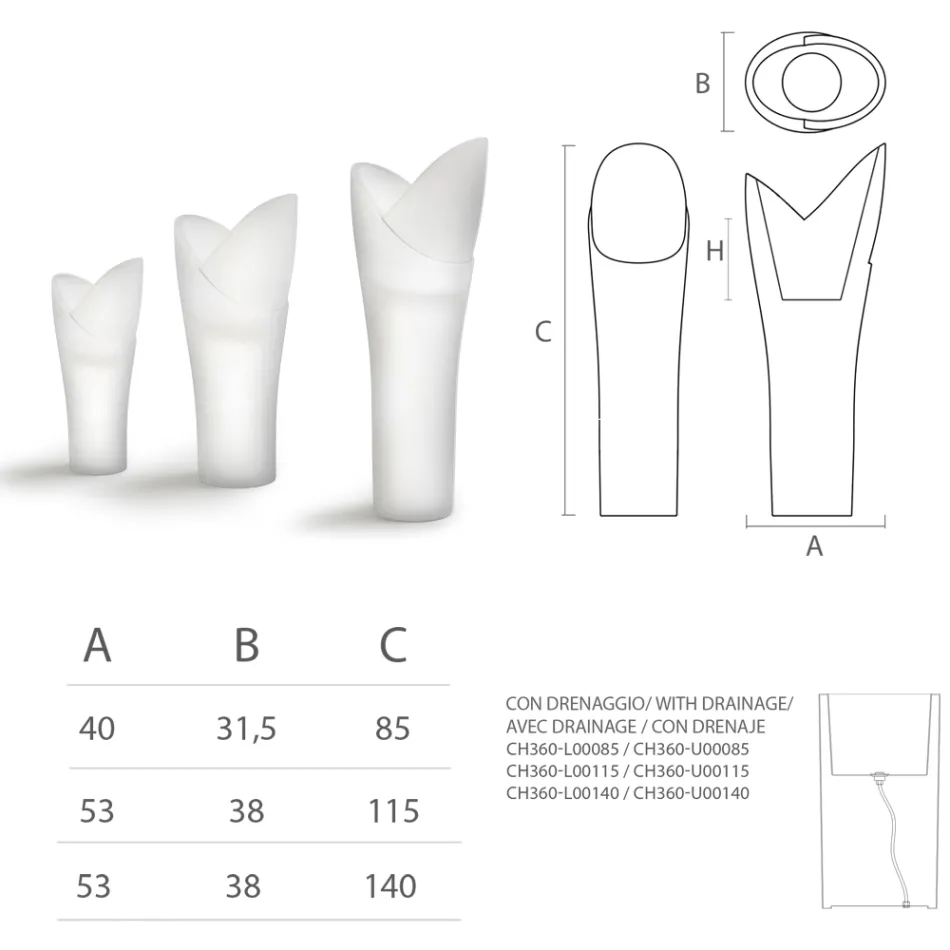 Svítící venkovní váza z bílého polyetylenu Made in Italy - Galileo Viadurini