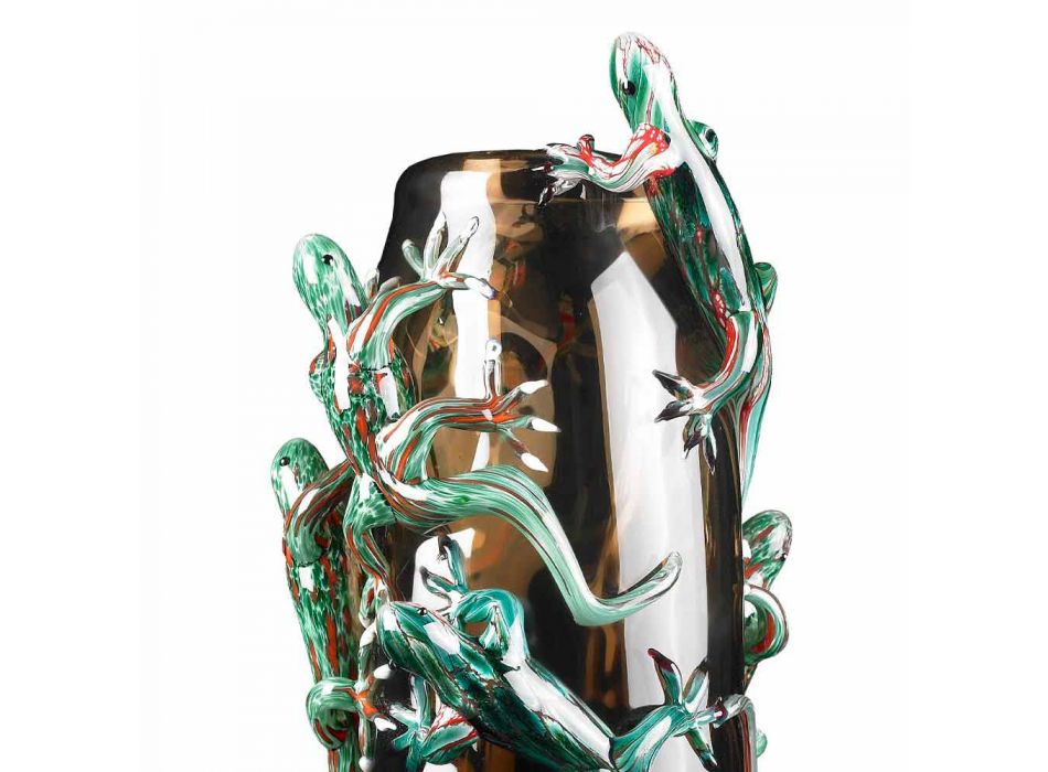 Ručně vyrobená vnitřní váza z barevného skla s gekony vyrobenými v Itálii - Geco Viadurini