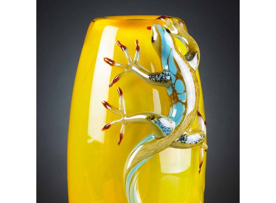 Vnitřní váza z barevného skla s ručně vyrobenými gekony v Itálii - Geco Viadurini