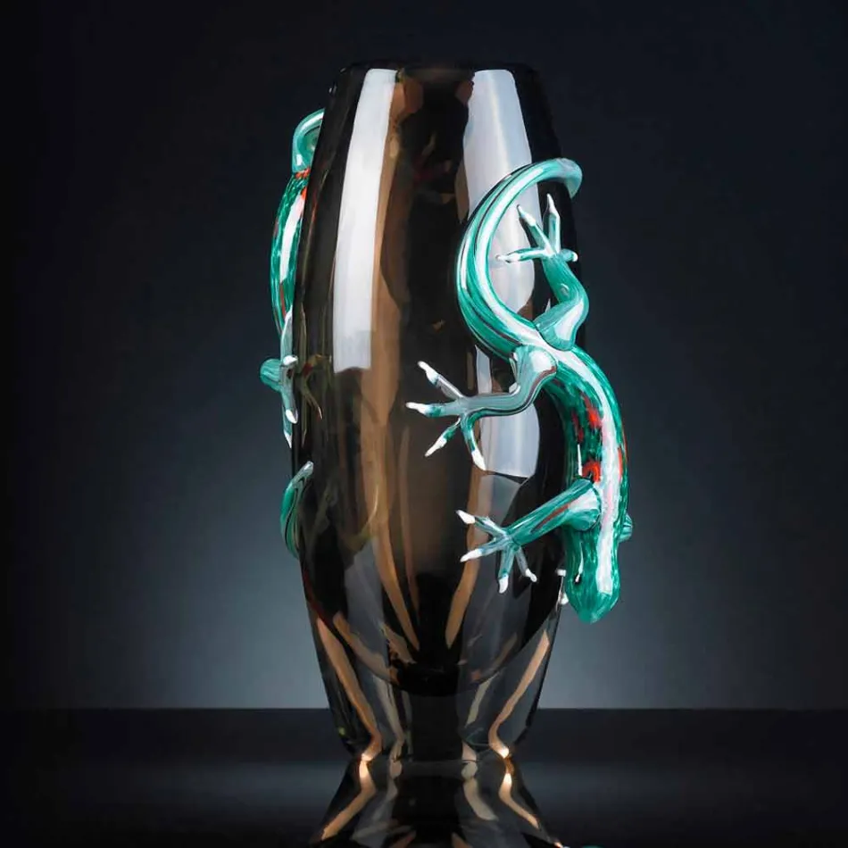 Vnitřní váza z barevného skla s ručně vyrobenými gekony v Itálii - Geco Viadurini