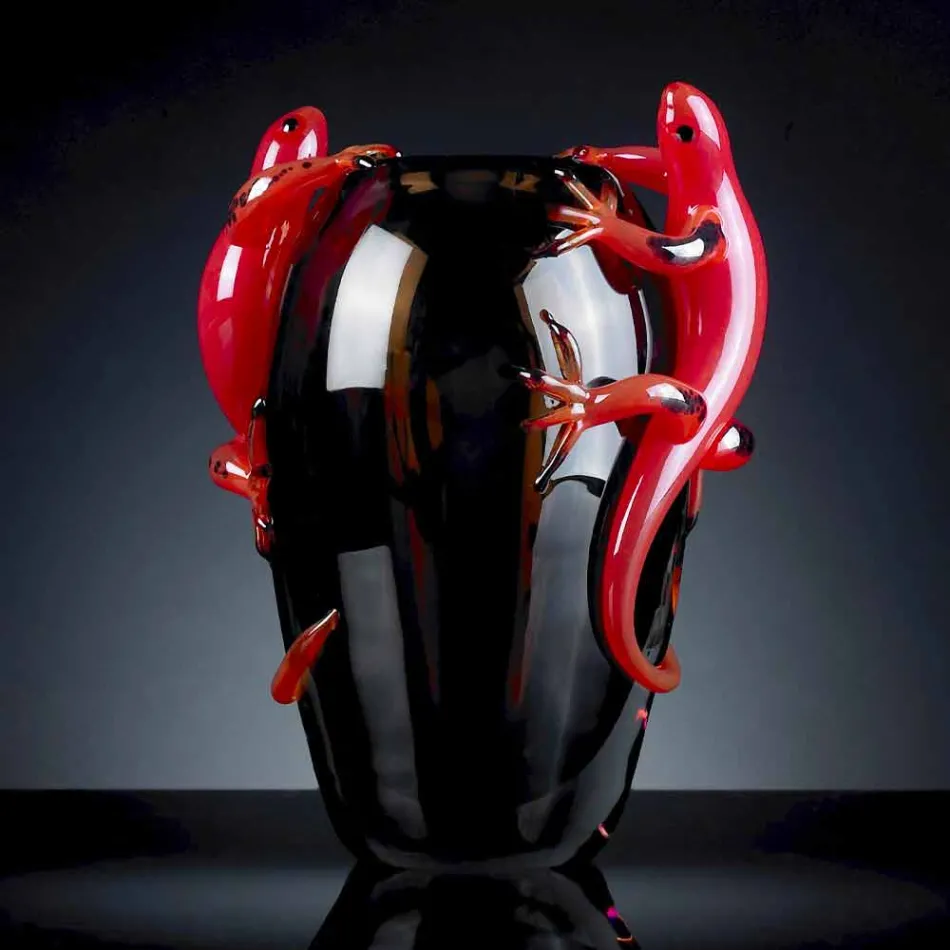 Vnitřní váza z barevného skla s ručně vyrobenými gekony v Itálii - Geco Viadurini