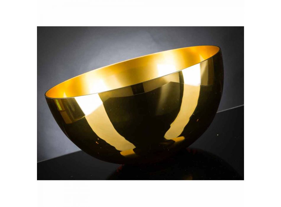 Kulatá vnitřní váza z foukaného skla, povrchová úprava z 24k zlata vyrobená v Itálii - zlatá Viadurini