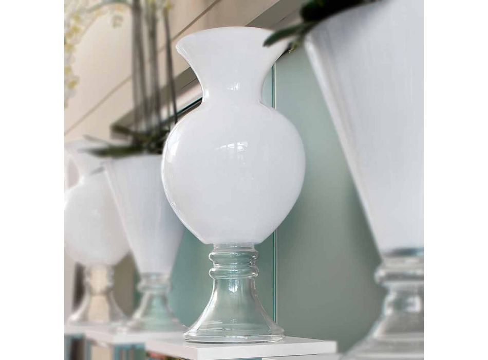 Vnitřní dekorativní váza z bílého a průhledného skla vyrobená v Itálii - Frodino Viadurini