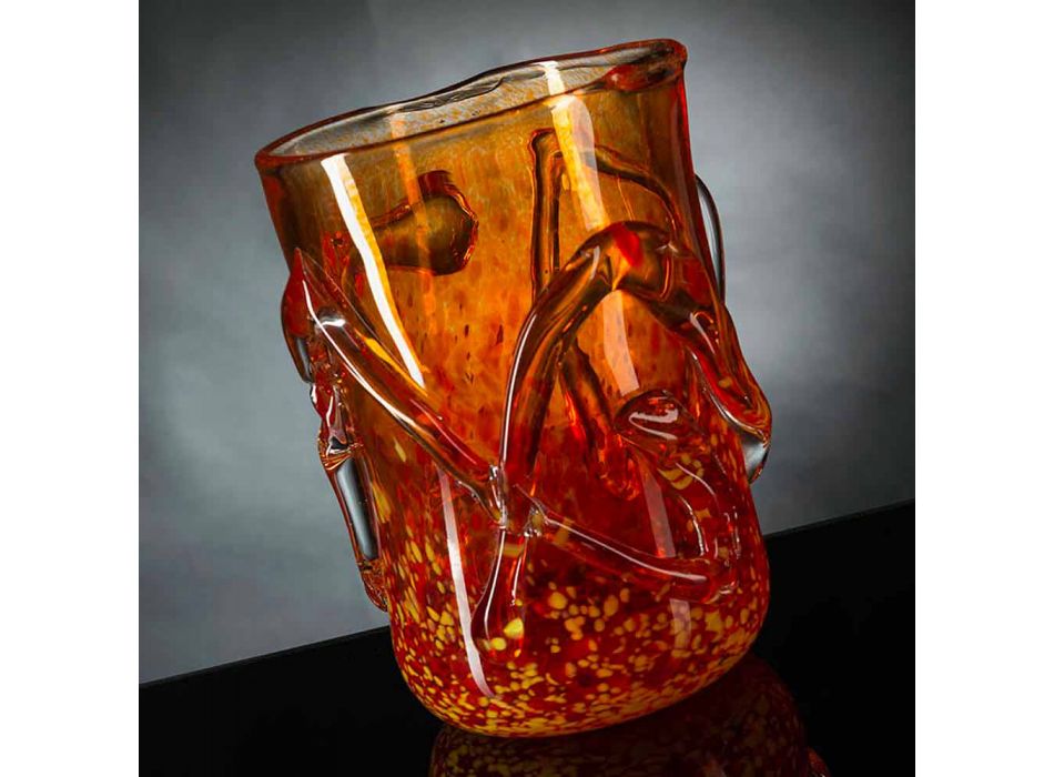 Oranžová Murano foukaná skleněná dekorativní váza vyrobená v Itálii - Mister Viadurini