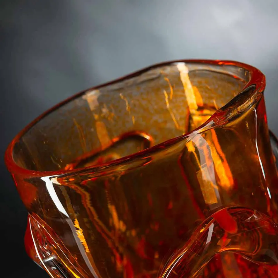 Oranžová Murano foukaná skleněná dekorativní váza vyrobená v Itálii - Mister Viadurini