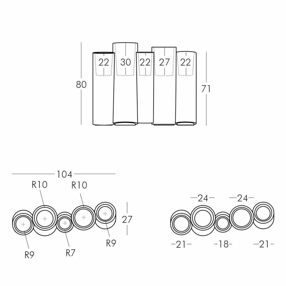 Jasná dekorativní váza Slide Bamboo moderního designu vyrobeného v Itálii Viadurini