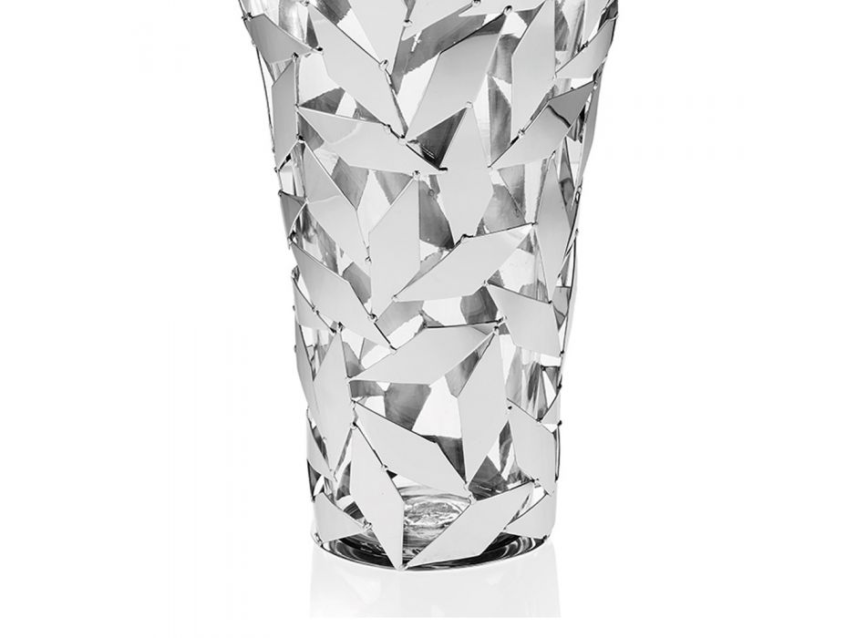 Elegantní luxusní váza ve skleněných a stříbrných kovových geometrických dekoracích - Torresi Viadurini
