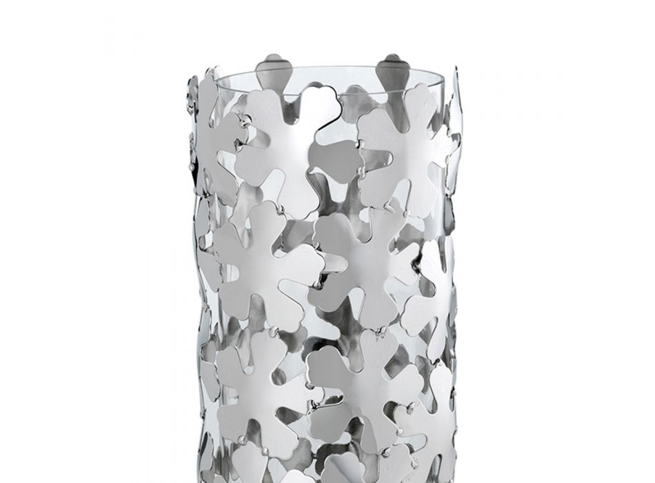 Váza ve stříbrném kovu a skle Elegantní válcový design s květinami - Megghy Viadurini