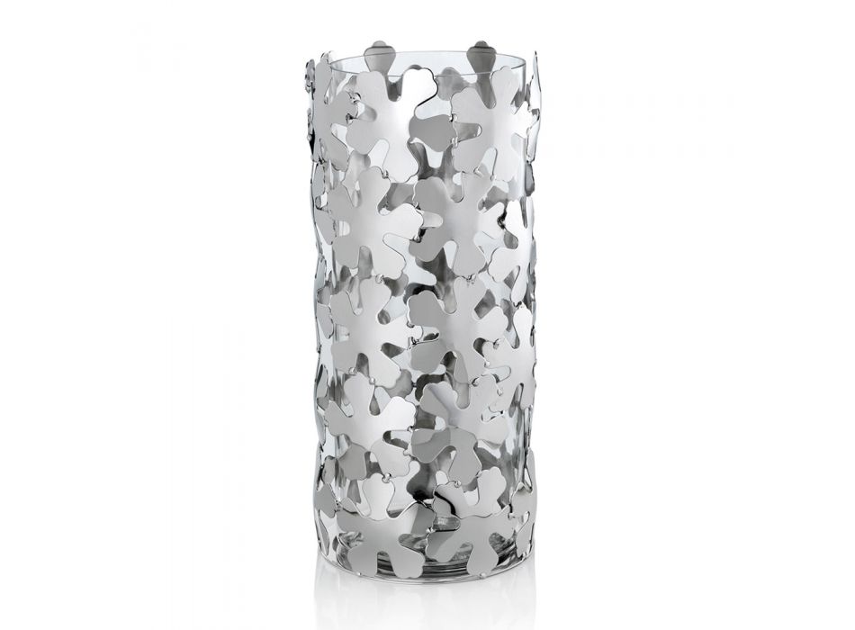 Váza ve stříbrném kovu a skle Elegantní válcový design s květinami - Megghy Viadurini