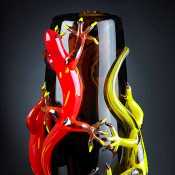 Barevná skleněná váza s gekony ručně vyrobenými v Itálii - Geco