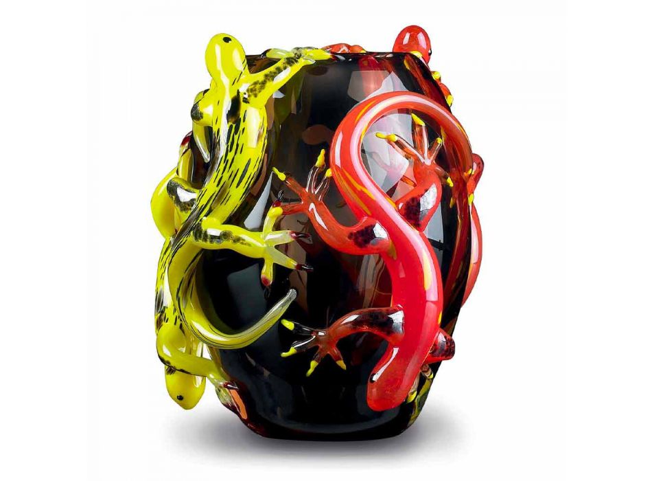 Barevná skleněná váza s gekony ručně vyrobenými v Itálii - Geco Viadurini