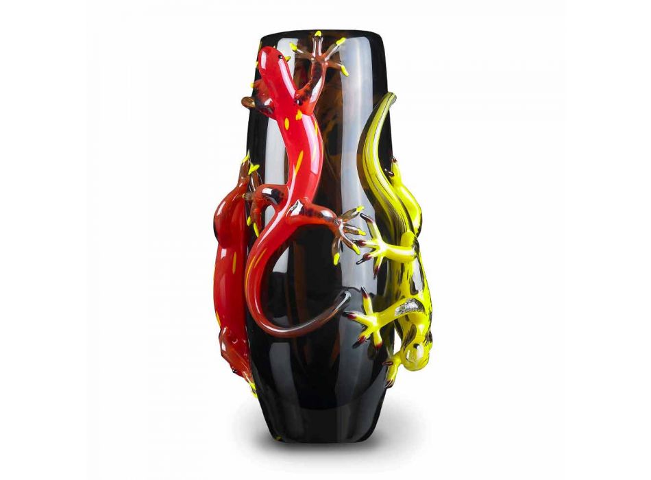 Barevná skleněná váza s gekony ručně vyrobenými v Itálii - Geco