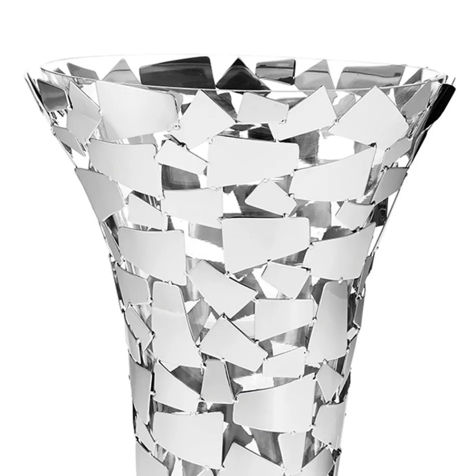 Váza ze skla a stříbrného kovu s luxusní geometrickou dekorací - Chirico Viadurini