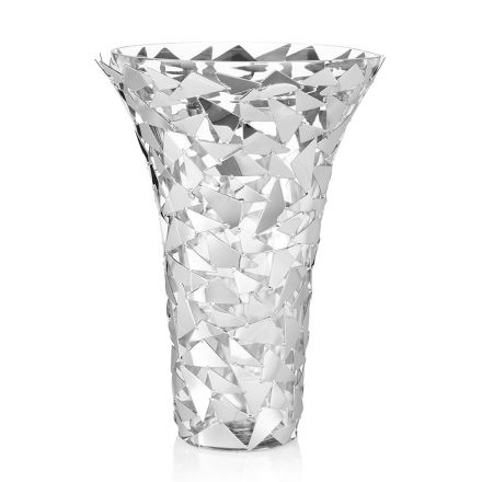 Váza ze skla a stříbrného kovu s luxusní geometrickou dekorací - Chirico Viadurini