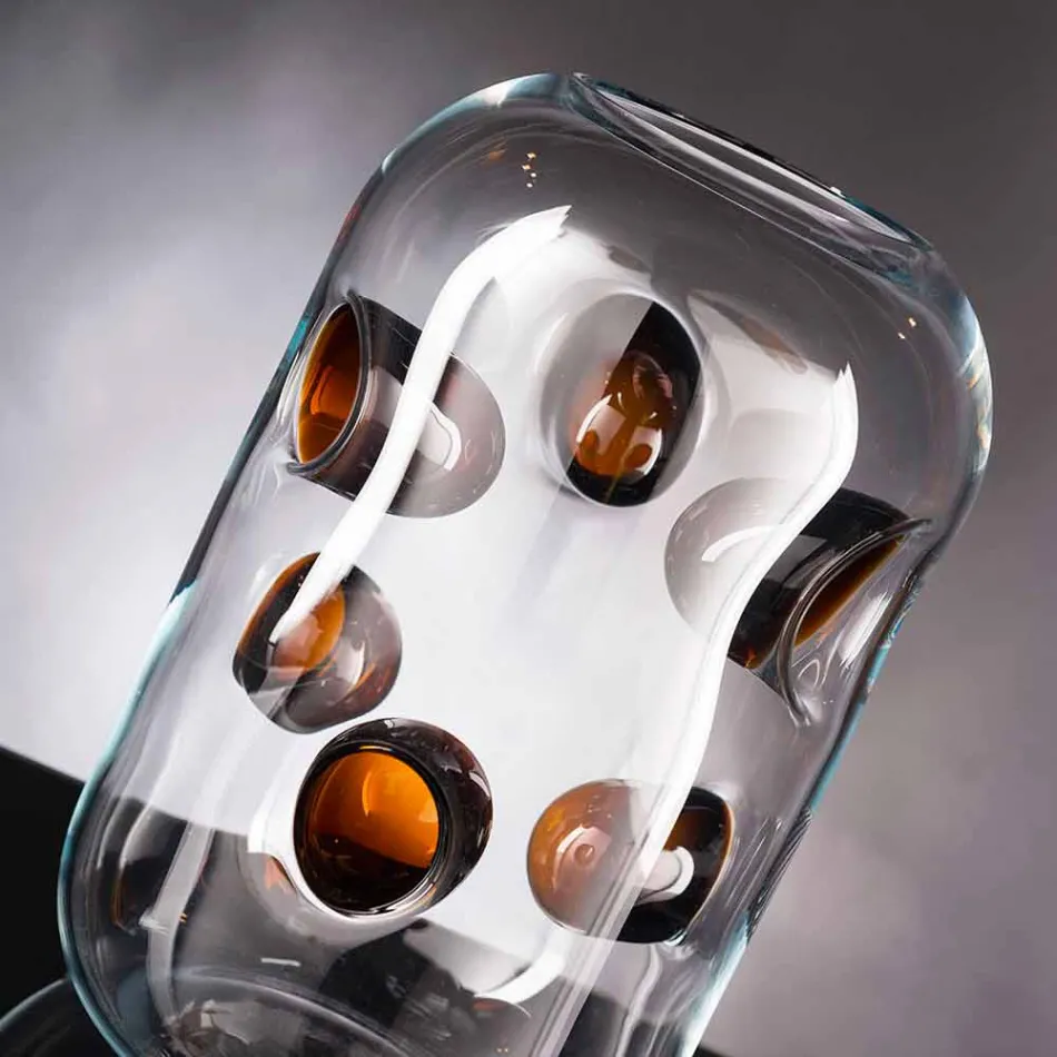 Foukaná skleněná váza Murano s barevnými detaily vyrobená v Itálii - Trapani Viadurini