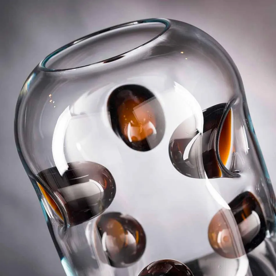 Foukaná skleněná váza Murano s barevnými detaily vyrobená v Itálii - Trapani Viadurini