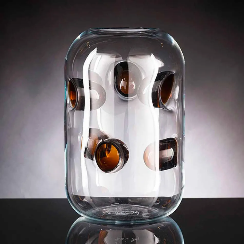 Foukaná skleněná váza Murano s barevnými detaily vyrobená v Itálii - Trapani Viadurini