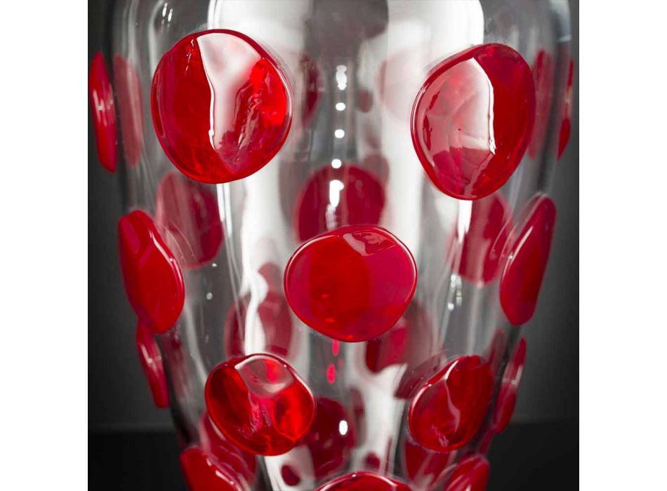 Průhledná a červená Murano foukaná skleněná váza vyrobená v Itálii - Cenzo Viadurini