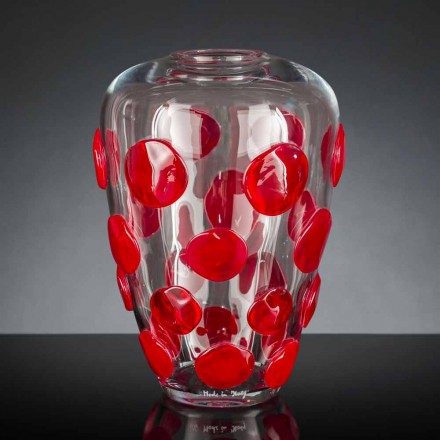 Průhledná a červená Murano foukaná skleněná váza vyrobená v Itálii - Cenzo Viadurini
