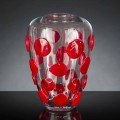 Průhledná a červená Murano foukaná skleněná váza vyrobená v Itálii - Cenzo
