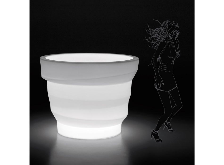Světlá polyetylenová zahradní váza s LED Made in Italy - Poldo Viadurini