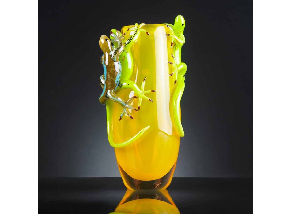 Okrasná váza z barevného skla, ručně vyráběná v Itálii - Geco Viadurini
