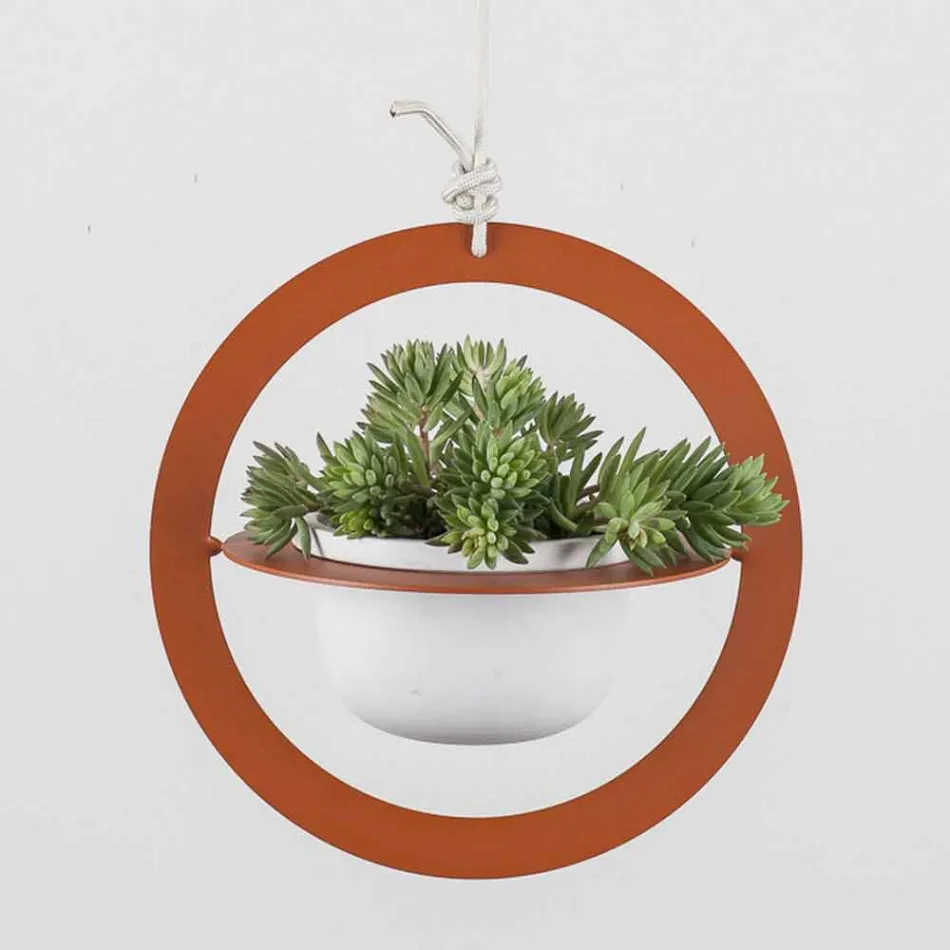 Závěsná váza na květiny z oceli a keramiky vyrobená v Itálii - Leotta Viadurini