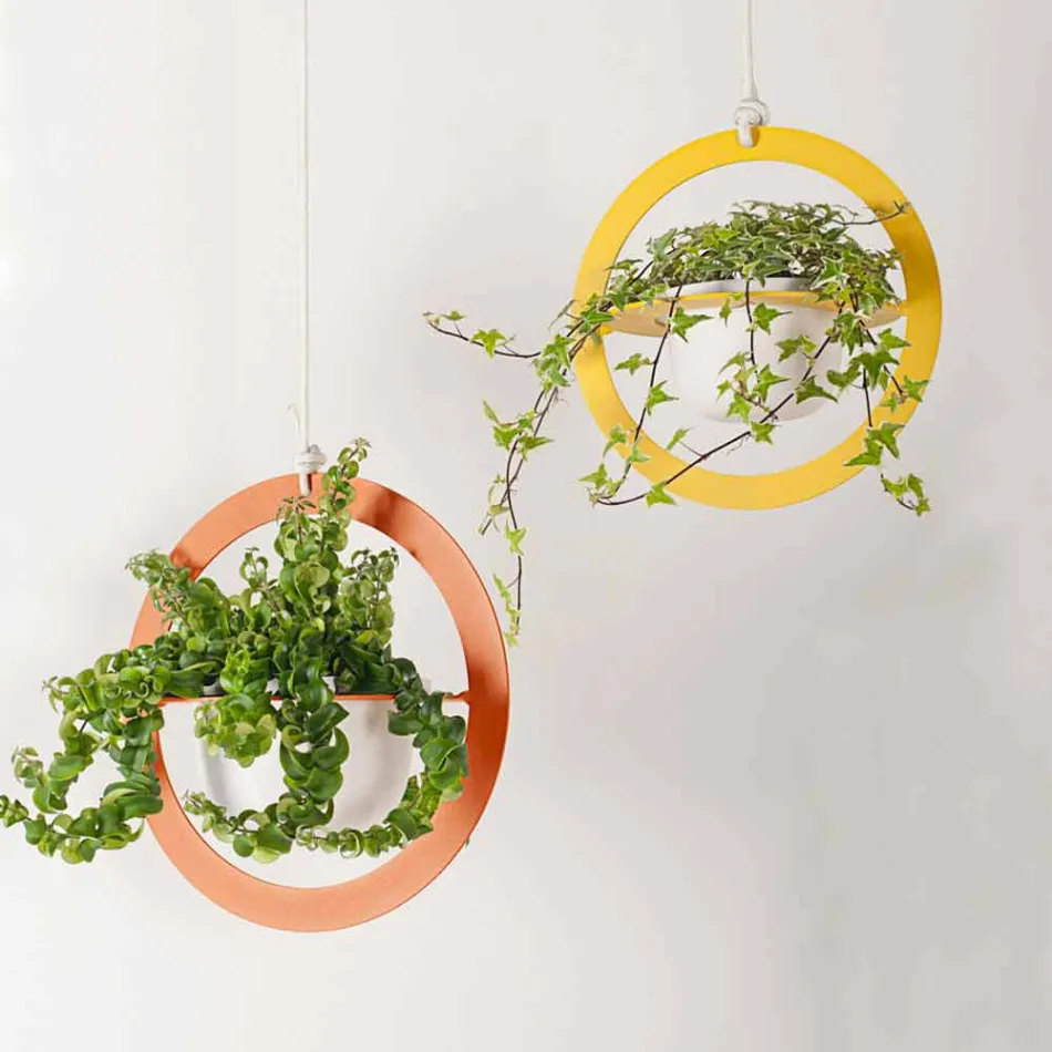 Závěsná váza na květiny z oceli a keramiky vyrobená v Itálii - Leotta Viadurini