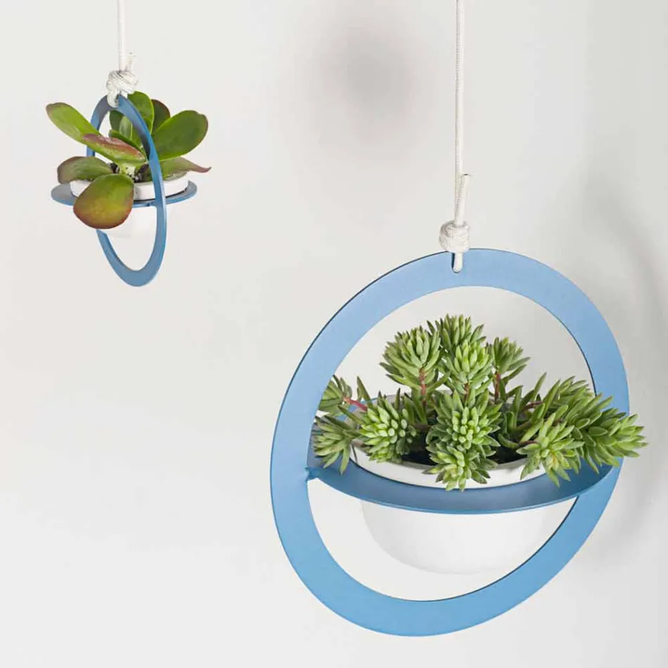 Závěsná váza na květiny z oceli a keramiky vyrobená v Itálii - Leotta Viadurini