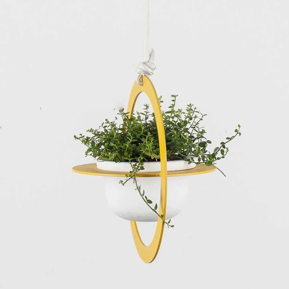 Závěsná váza na květiny z oceli a keramiky vyrobená v Itálii - Leotta Viadurini