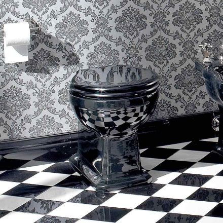 Klasická podlahová váza Wc v černé keramice se sedadlem, vyrobené v Itálii - Marwa Viadurini