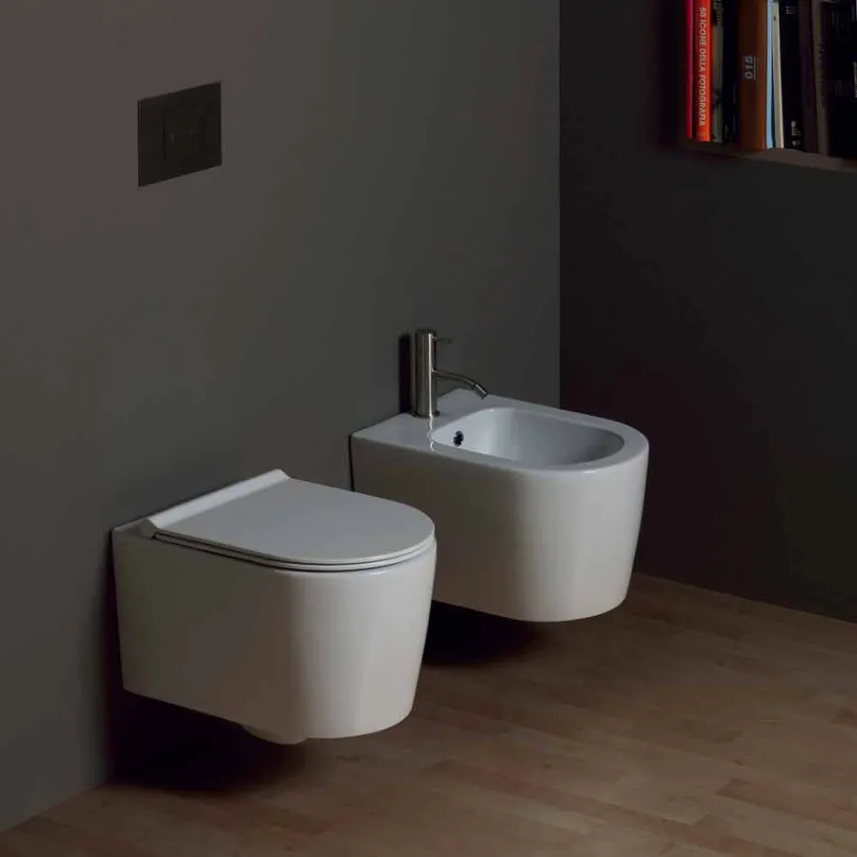 Pot závěsné WC moderního designu bot Square keramiky, made in Italy Viadurini