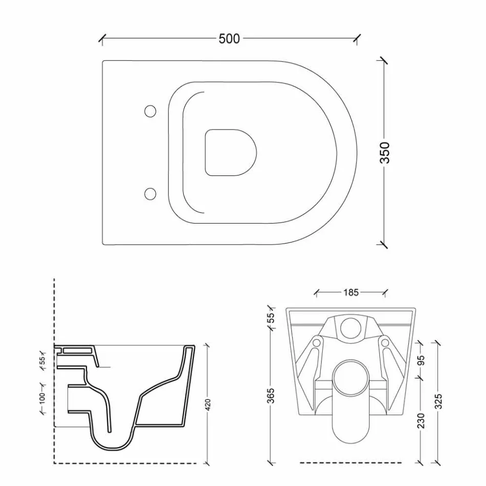 Pot závěsné WC moderního designu bot Square keramiky, made in Italy Viadurini