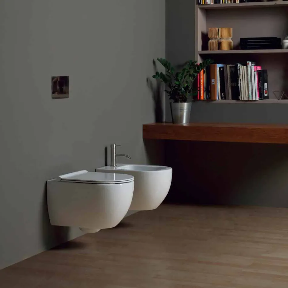 Závěsná WC v moderním designu keramických hvězda 50x35 Made in Italy Viadurini