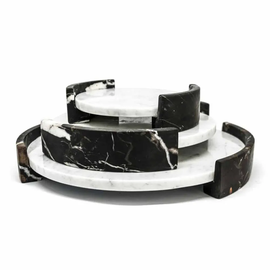 Moderní kulatý podnos v bílém mramoru Carrara Vyrobeno v Itálii - Chet Viadurini