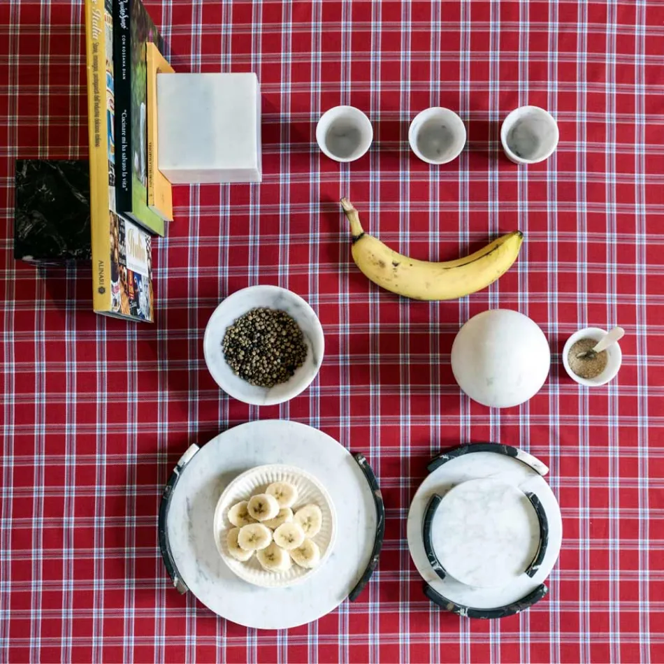 Moderní kulatý podnos v bílém mramoru Carrara Vyrobeno v Itálii - Chet Viadurini