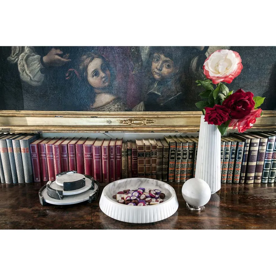 Moderní kulatý podnos v bílém mramoru Carrara Vyrobeno v Itálii - Chet Viadurini