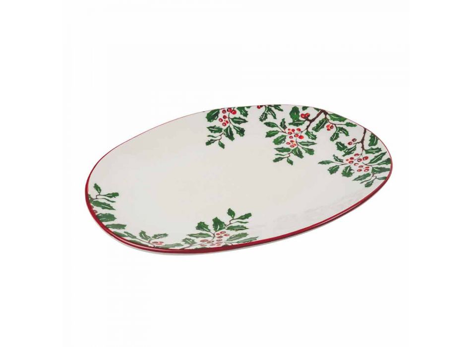Vánoční podnos s oválným porcelánovým servírovacím talířem 2 kusy - řeznické koště Viadurini