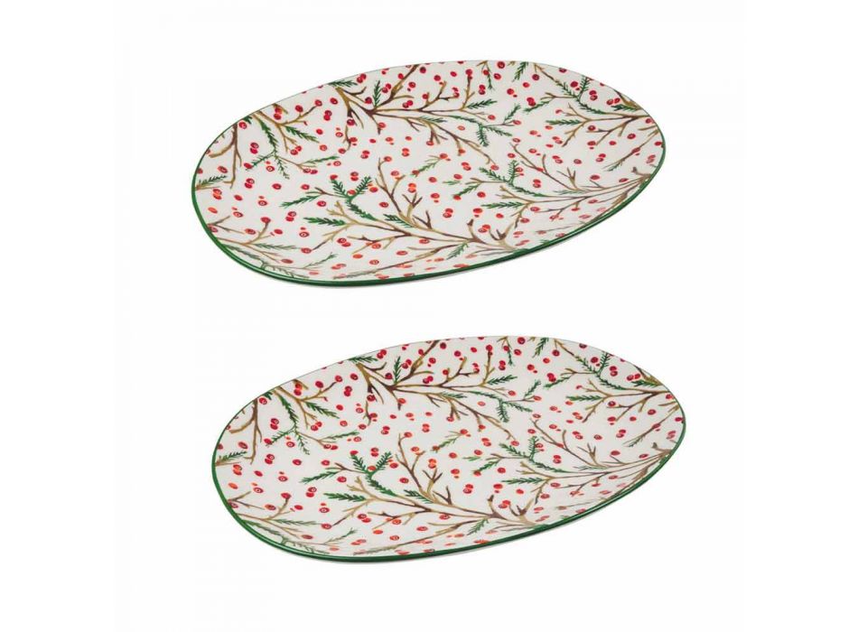 Vánoční podnos s oválným porcelánovým servírovacím talířem 2 kusy - řeznické koště Viadurini
