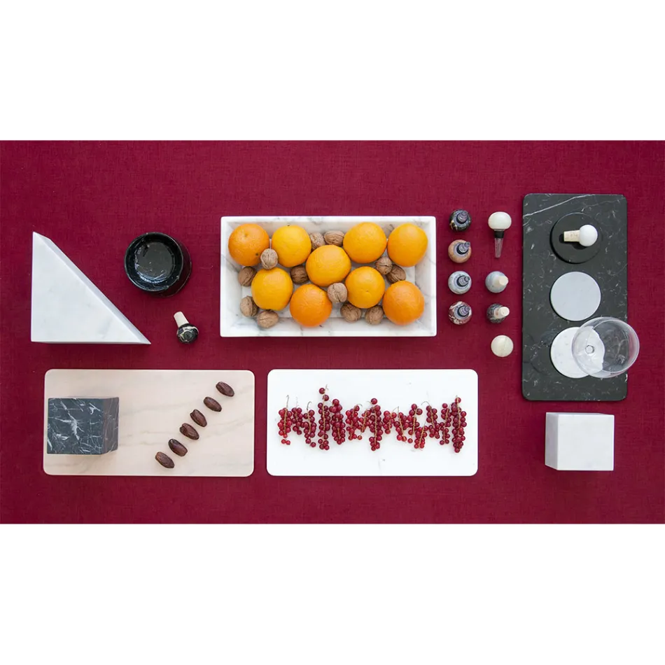 Obdélníkový podnos v bílém mramoru Carrara Vyrobeno v Itálii - Vassili Viadurini