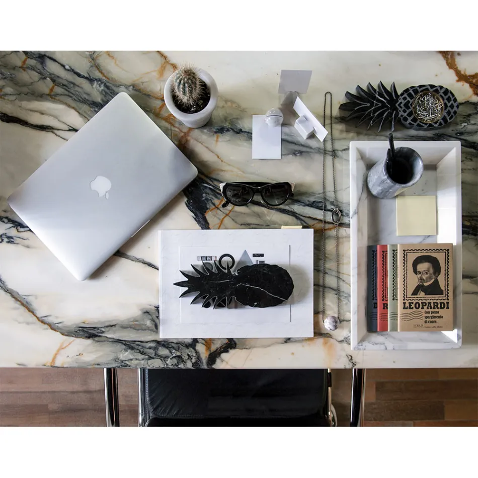 Obdélníkový podnos v bílém mramoru Carrara Vyrobeno v Itálii - Vassili Viadurini