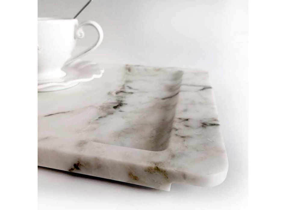 Obdélníkový podnos z bílého mramoru s moderními žilkami vyrobený v Itálii - Stora Viadurini