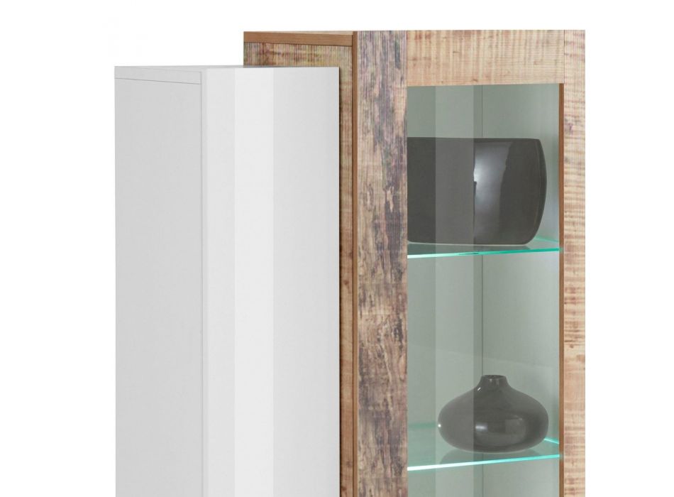 Vitrína 3dveřový obývací pokoj Bílá a antracitové dřevo, cement nebo javor - Tereza Viadurini