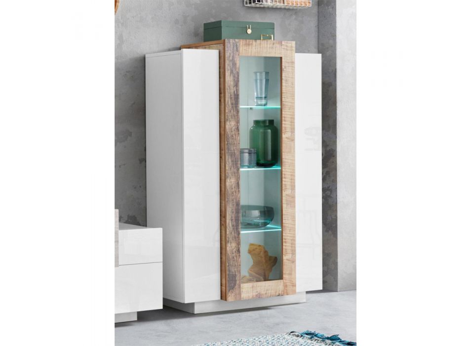 Vitrína 3dveřový obývací pokoj Bílá a antracitové dřevo, cement nebo javor - Tereza Viadurini