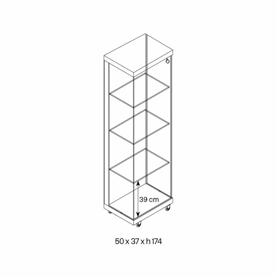 Nástěnná vitrína ze skla a bílého dřeva, koleček a osvětlených polic - Armilla Viadurini