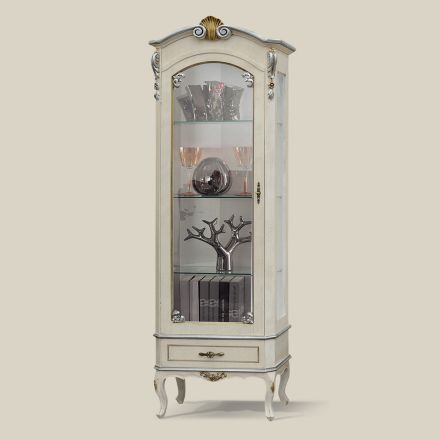 Klasická vitrína s dvířky a bílou dřevěnou zásuvkou Made in Italy - Cheverny Viadurini