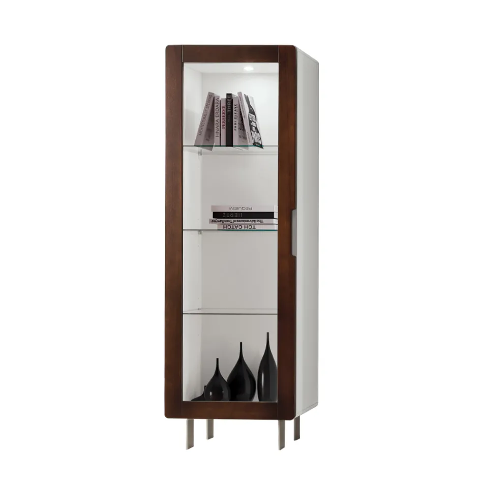 Vitrína do obývacího pokoje s 1 dveřmi v bílé barvě s povrchem Canaletto Made in Italy - Gerd Viadurini