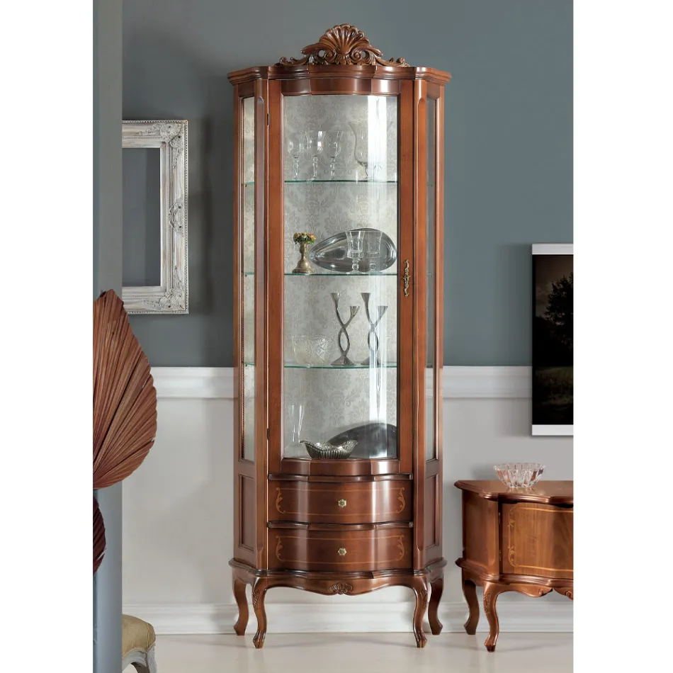 Vitrína do obývacího pokoje 1 dvířka a 2 dřevěné zásuvky Made in Italy - Leonor Viadurini